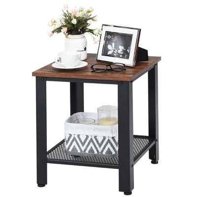 Industrial End Table 2-Tier Side Table W/Storage Shelf Rustic Sofa Table Black - Image 7