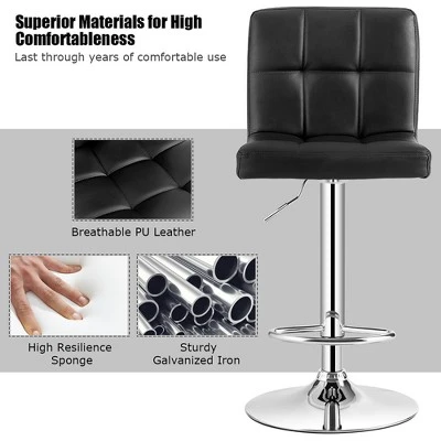 Costway Adjustable Swivel Bar Stool Counter Height Bar Chair PU Leather W/ Back Black - Image 8