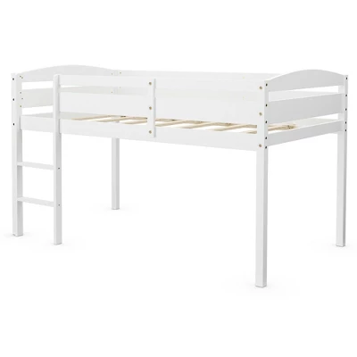 Costway Twin Low Loft Bunk Junior Bed Bedroom Wooden Guard Rail Ladder White/Espresso/Grey - Image 11