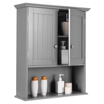 Costway Wall Mount Bathroom Cabinet Storage Organizer Medicine Cabinet With 2-Doors And 1- Shelf Cottage Collection Wall Cabinet - Image 10