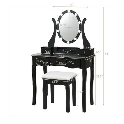 Costway Vanity Table Set W/10 Light Bulbs And Touch Switch Makeup Dressing Table - Image 3
