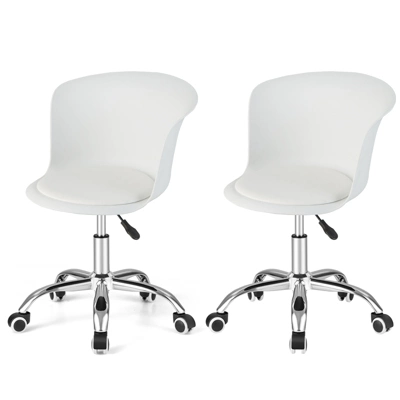 Costway Set Of 2 Adjustable Office Chair Armless Swivel Desk Chair PU Leather Seat Black/White - Image 10