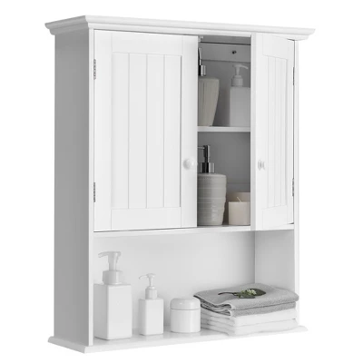 Costway Wall Mount Bathroom Cabinet Storage Organizer Medicine Cabinet With 2-Doors And 1- Shelf Cottage Collection Wall Cabinet - Image 11