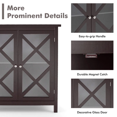 Costway Kitchen Buffet Sideboard Storage Cabinet W/Glass Doors & Adjustable Shelf WhiteBrown - Image 8