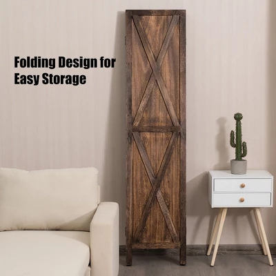 Costway 4Panels Folding Wooden Divider W/x-shaped Design 5.6 Ft Tall Brown - Image 9