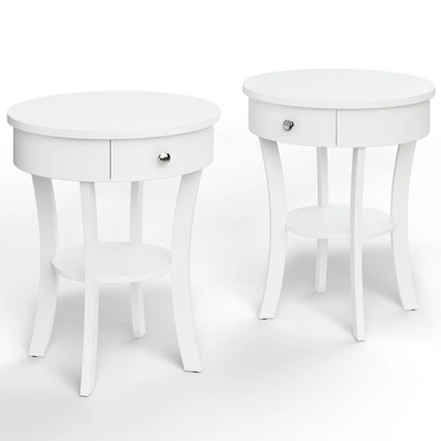 Costway 2 PCS 2-tier Side End Sofa Table Round Nightstand Bedroom Living Room White/Espresso - Image 11