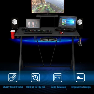 Costway Gaming Desk Computer Desk PC Table Workstation With Headphone Hook & Cup Holder - Image 5
