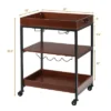 Costway 3 Tier Trolley Cart Kitchen Island Serving Bar Cart W/ Glass Holder & Wine Rack