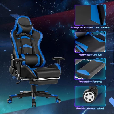 Costway Gaming Desk&Massage Gaming Chair Set W/ Footrest Monitor Shelf Power Strip Blue - Image 8