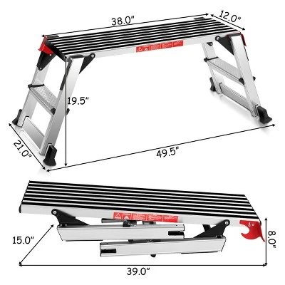 Costway 330lbs Aluminum Step Stool Folding Bench Work Platform Non-slip Drywall Ladder