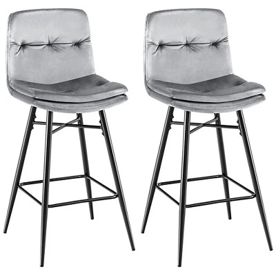 Costway Set Of 2 Velvet Bar Stools Bar Height Kitchen Dining Chairs With Metal Legs Blue/Grey - Image 10