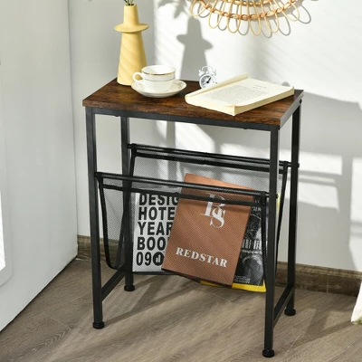 Costway 2PCS Narrow End Table With Holder Sling Industrial Accent Console Table - Image 4