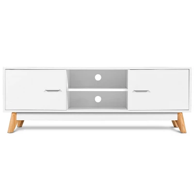 Costway TV Stand Entertainment Center Console Cabinet Stand 2 Doors Shelves White - Image 8