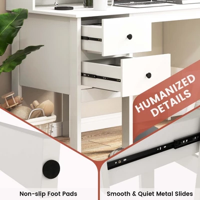 Costway Computer Desk 48" Writing Table W/ Power Outlets 5-Cubby Hutch 2 Storage Drawers - Image 5