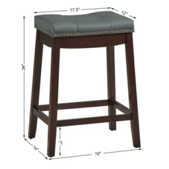 Costway Set Of 2 Nailhead Saddle Bar Stools 24'' Counter Stools Brown/White With Grey Cushion