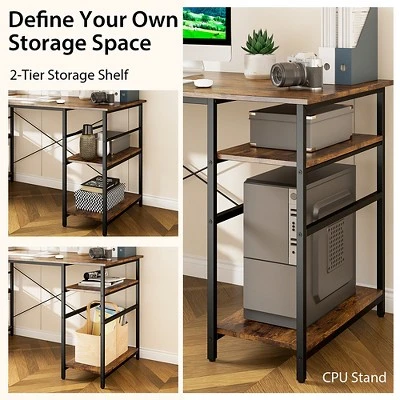 Costway 95'' Convertible L-shaped Corner Computer Desk 2-Person Long Desk Shelves Rustic/Black/Grey/Natural - Image 6