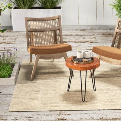 Costway Round End Table Accent Side Table Reclaimed Teak Wood Plant Stand Patio Rustic - Image 4