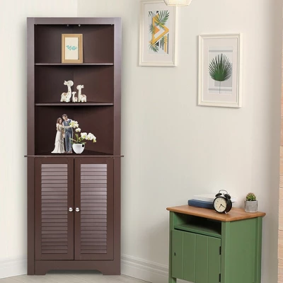 Costway Bathroom Corner Storage Cabinet Free Standing Tall Bathroom Cabinet W/3 Shelves - Image 3