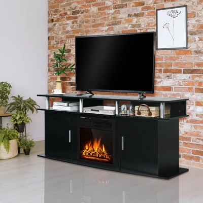 Costway 63'' Fireplace TV Stand W/18'' 1500W Electric Fireplace Up To 70'' Black - Image 2