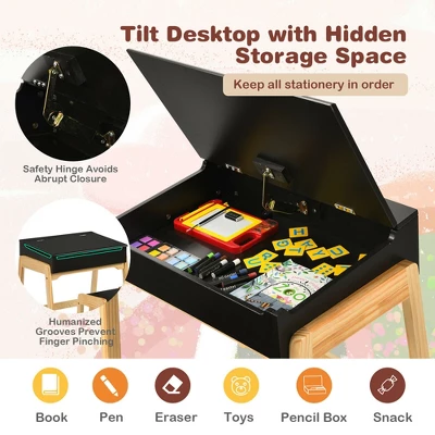 Costway Kids Table & Chair Set Wooden Activity Art Study Desk W/Storage Space - Image 6