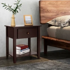 Costway 2PCS Nightstand Sofa End Side Table W/ Storage Drawer Bottom Shelf Espresso
