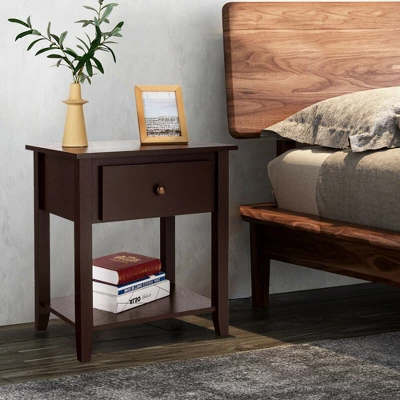 Costway 2PCS Nightstand Sofa End Side Table W/ Storage Drawer Bottom Shelf Espresso