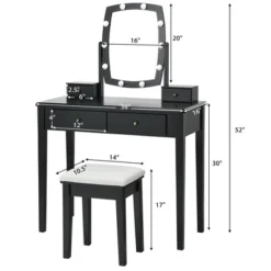 Costway Vanity Table Set With Lighted Mirror Adjustable 10 Bulbs Dresser 4 Drawer