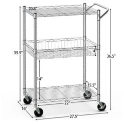Costway 3-Tier Utility Cart Heavy Duty Wire Rolling Cart W/Handle Bar Storage Trolley