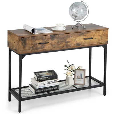 Costway Console Table Industrial Large Drawers Storage Shelf Narrow Entryway Hallway - Image 9