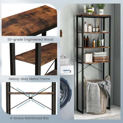 Costway 4-Tier Over The Toilet Storage Rack Freestanding Bathroom Organizer Rustic Brown - Image 6