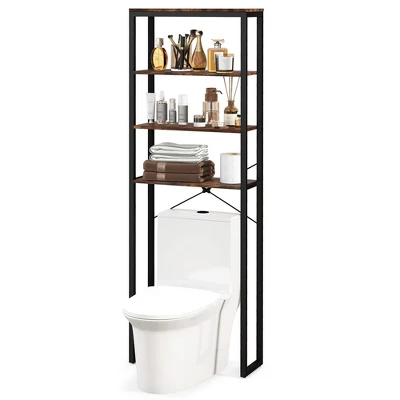 Costway 4-Tier Over The Toilet Storage Rack Freestanding Bathroom Organizer Rustic Brown - Image 9