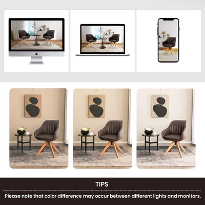 Costway 360degreesSwivel Accent Chair Modern Leathaire Armchair With Beech Wood Legs Brown - Image 9