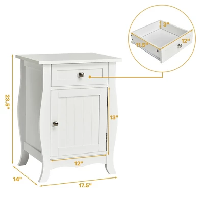 Costway Accent End Table With Drawer Storage Cabinet Wooden Nightstand White