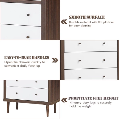 Costway 5 Drawer Dresser Wood Chest Of Drawers Storage Freestanding Cabinet Organizer - Image 9