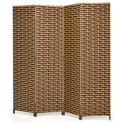 Costway 4 Panel Fiber Privacy Partition Screen Folding Room Divider Weave 6FT Tall - Image 9