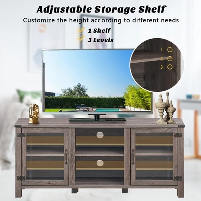 Costway TV Stand Entertainment Center For TV's Up To 65'' W/ Storage Cabinets Deep Taupe - Image 7
