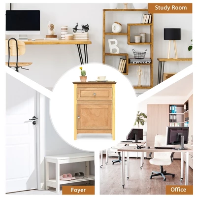 Costway 2PCS Nightstand With Drawer Accent Side End Table Storage Cabinet WhiteNatural - Image 7