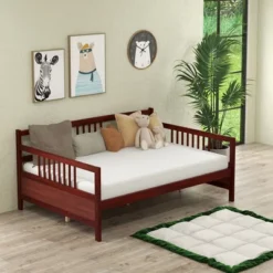 Costway Full Size Daybed Frame Solid Wood Sofa Bed For Living Room Bedroom White/Cherry