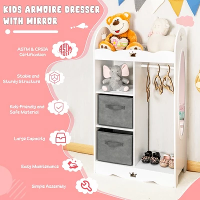 Costway Kids Dress Up Storage Hanging Armoire Dresser Costume Closet W/Mirror & Toy Bins - Image 5