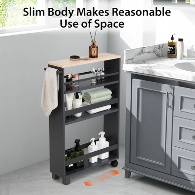 Costway 4-Tier Slim Kitchen Storage Cart Narrow Slide Out Trolley Adjustable Shelf WhiteGrey - Image 8
