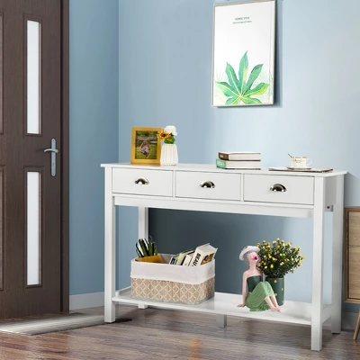 Costway Console Table With 3 Drawers Bottom Shelf Sofa Side Table Entryway White - Image 3