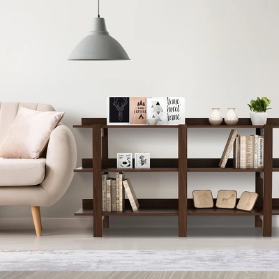 Costway 59'' 3 Tier Console Table With Storage Wooden Sofa Entryway Table Brown Walnut - Image 3