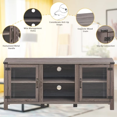 Costway TV Stand Entertainment Center For TV's Up To 65'' W/ Storage Cabinets Deep Taupe - Image 9
