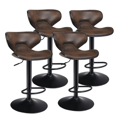 Costway Set Of 4 Adjustable Bar Stools Swivel Bar Chairs Pub Kitchen Retro Brown - Image 8
