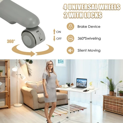 Costway Height Adjustable Computer Desk Sit To Stand Rolling Notebook Table Portable - Image 5