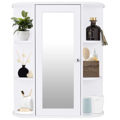 Costway Bathroom Cabinet Single Door Shelves Wall Mount Cabinet W/ Mirror Organizer - Image 4