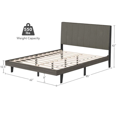 Costway Upholstered Tufted Bed Wood Platform Mattress Foundation Headboard Queen - Image 3