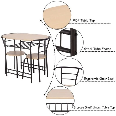 Costway 3 PCS Dining Set Table And 2 Chairs Home Kitchen Breakfast Bistro Pub Furniture - Image 4
