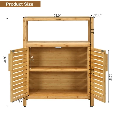 Costway Two-door Bamboo Bathroom Floor Cabinet Storage Organizer W/ Open Shelf