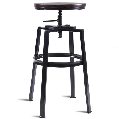 Costway Set Of 2 Vintage Bar Stool Adjustable Wood Metal Design Pub Chairs Industrial Backless - Image 5
